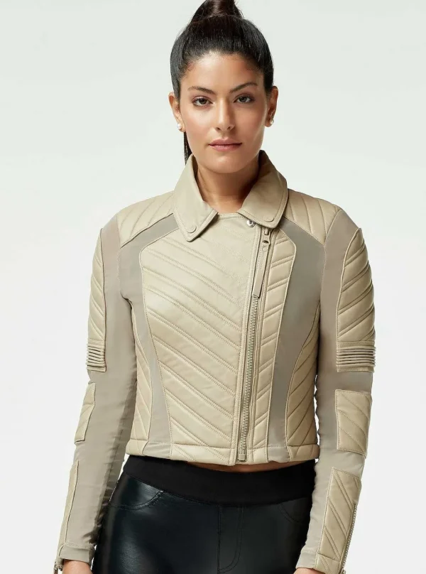 Women Blanc Noir Motos*Acceleration Asym Moto Mesh Leather Jacket