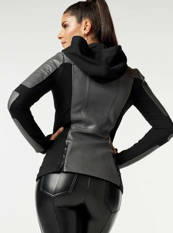 Women Blanc Noir Motos*Asym Hooded Moto