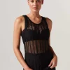 Women Blanc Noir Tops*Linear Mesh Tank Top
