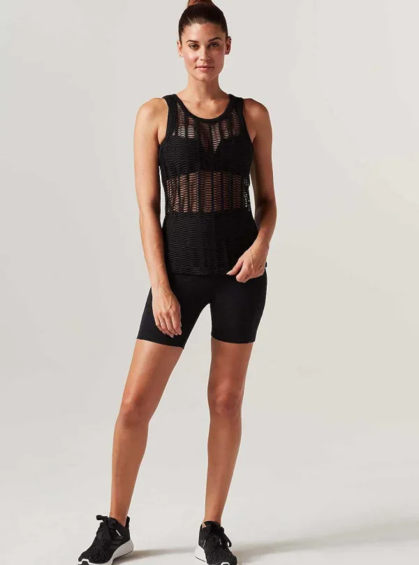 Women Blanc Noir Tops*Linear Mesh Tank Top