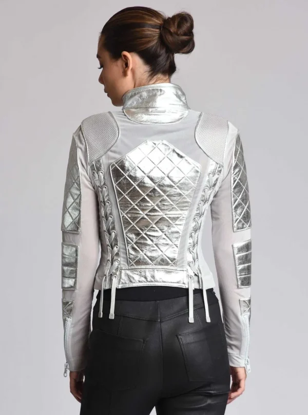Women Blanc Noir Motos*Metallic Moto Mesh Jacket