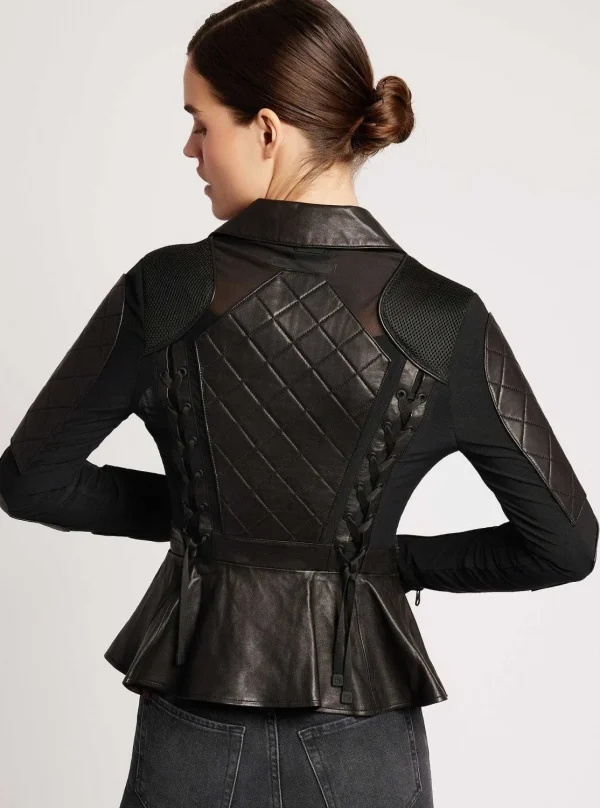 Women Blanc Noir Motos*Moto Mesh Peplum Jacket