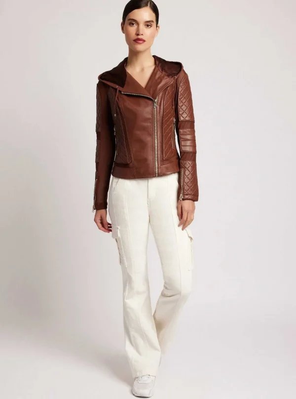 Women Blanc Noir Motos*Voyage Hooded Moto Jacket Gold Trims